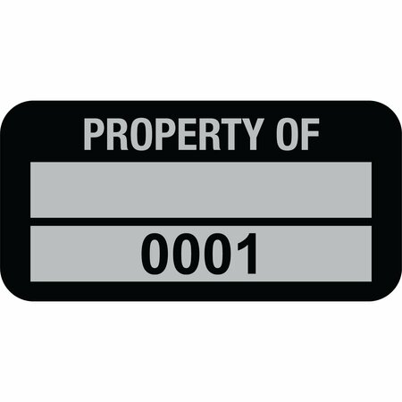 LUSTRE-CAL Property ID Label PROPERTY OF 5 Alum Blk 1.50in x 0.75in 1 Blank Pad&Serialized 0001-0100, 100PK 253769Ma2K0001